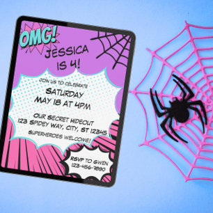 Pink und Purple Web-Comic-Birthday Einladung