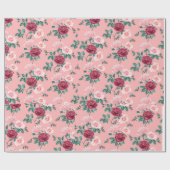 Pink und Red Floral Wrapping Paper Geschenkpapier (Flach)
