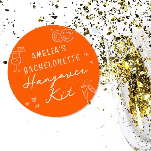 Pink und Red Sketch Bachelorette Hangover Kit Runder Aufkleber