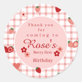 Pink und Red Strawberry Erster Geburtstag vielen D Runder Aufkleber
