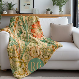 Pink und Rosen William Morris Monogram Personalisi Fleecedecke