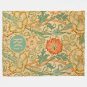 Pink und Rosen William Morris Monogram Personalisi Fleecedecke (Vorderseite (Horizontal))