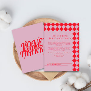 Pink und Rot Retro Fette Liebe & Dankeschön Hochze Dankeskarte