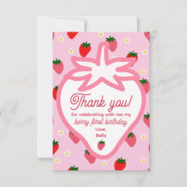 Pink und rote Beeren Erste Erdbeeren Geburtstag Dankeskarte