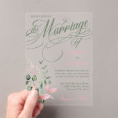 Pink und Sage Floral Elegantes Script Hochzeit Acryleinladungen (Insitu (Handheld))