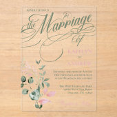 Pink und Sage Floral Elegantes Script Hochzeit Acryleinladungen (Vorderseite)