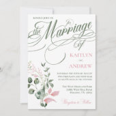 Pink und Sage Floral Elegantes Script Hochzeit Einladung (Vorderseite)