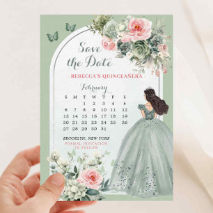 Pink und Sage Green Quince Calendar Save the Date Einladung