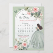 Pink und Sage Green Quince Calendar Save the Date Einladung (Vorderseite)