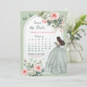 Pink und Sage Green Quince Calendar Save the Date Einladung (Stehend Vorderseite)
