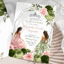 Pink und Sage Green Twins Geometric Quinceañera Einladung