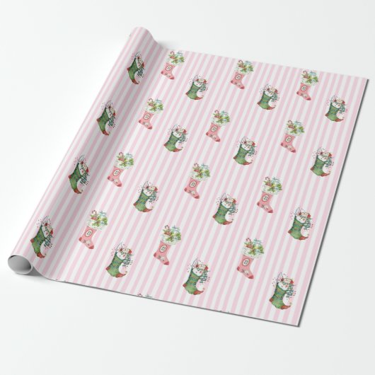 Pink und Sage Green Vintage Weihnachtsgeschenk Wra Geschenkpapier (Ungerollt)