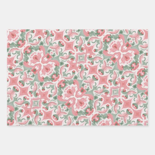 Pink und Sage Muster Geschenkpapier Set (Vorderseite)