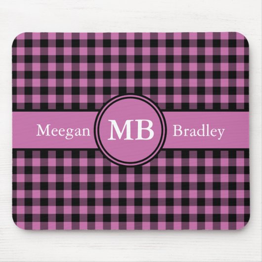 Pink und Schwarz als Gingham individuell einstellb Mousepad (Vorne)