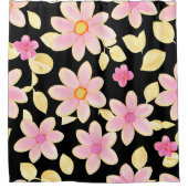 Pink und Schwarz-Blume-Muster Duschvorhang (Vorderseite)