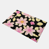 Pink und Schwarz-Blume-Muster Fußmatte (Schrägansicht)