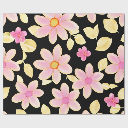 Pink und Schwarz-Blume-Muster Geschenkpapier (Flach)