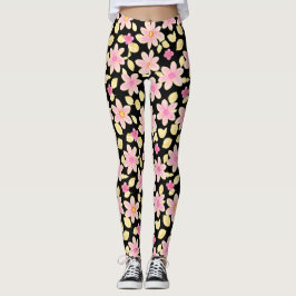 Pink und Schwarz-Blume-Muster Leggings