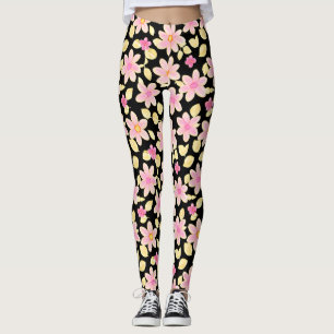 Pink und Schwarz-Blume-Muster Leggings