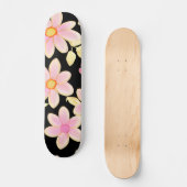 Pink und Schwarz-Blume-Muster Skateboard (Vorderseite)