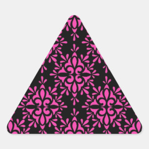 Pink und Schwarz-Damast-Muster Dreieckiger Aufkleber
