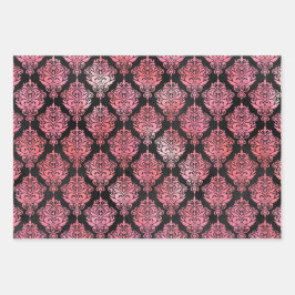 Pink und Schwarz-Damast-Muster Geschenkpapier Set