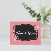 Pink und schwarz Danke Postkarte (Stehend Vorderseite)