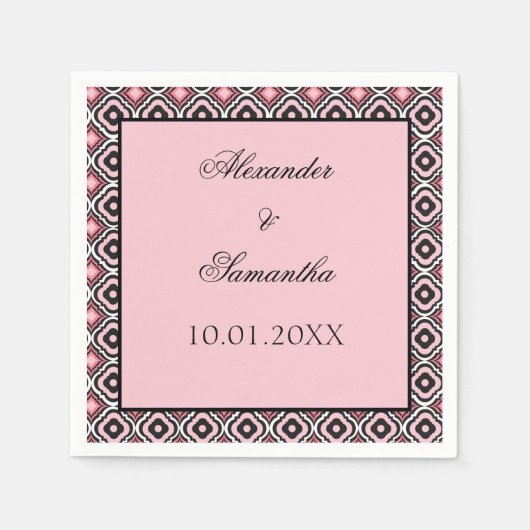 Pink und Schwarz Geometrisches Muster Serviette (Vorderseite)