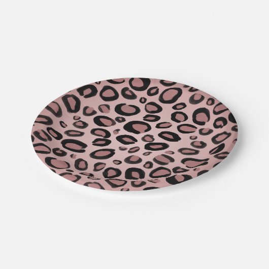 Pink und schwarz gestrichene Cheetah Leopard Druck Pappteller (Schrägansicht)