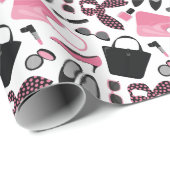 Pink und schwarz gürtelnde Sachen Design Packpapie Geschenkpapier (Rolleneckpunkt)