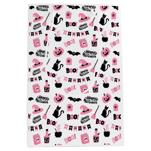 Pink und Schwarz Halloween-Geschenktasche Mittlere Geschenktüte (Vorderseite)