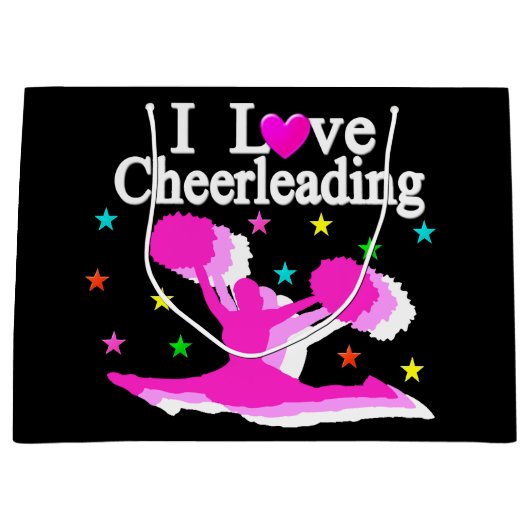 PINK UND SCHWARZ I LIEBE CHEERLEADER GIFT BAGS GROßE GESCHENKTÜTE (Vorderseite)
