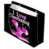 PINK UND SCHWARZ I LIEBE CHEERLEADER GIFT BAGS GROßE GESCHENKTÜTE (Vorderseite Schrägansicht)