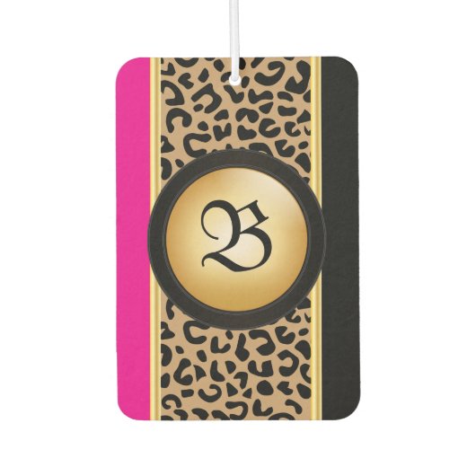 Pink und Schwarz-Leopard | Monogramm Autolufterfrischer (Vorderseite)