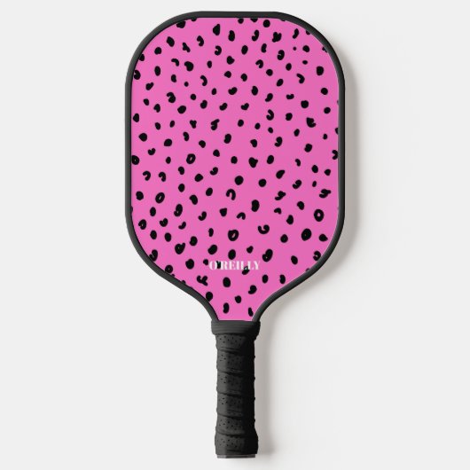 Pink und Schwarz Leopard Tierhautmuster Pickleball Schläger (Vorderseite)