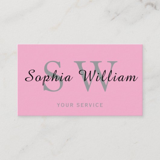 Pink und schwarz monogramm minimales modernes Gesc Telefonnummerkarte (Vorderseite)