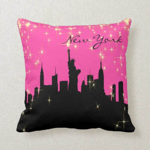 Pink-und Schwarz-New- YorkSkyline Kissen