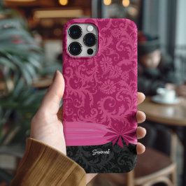 Pink und schwarz Personalisiert Damask iPhone Cove iPhone 16 Pro Hülle