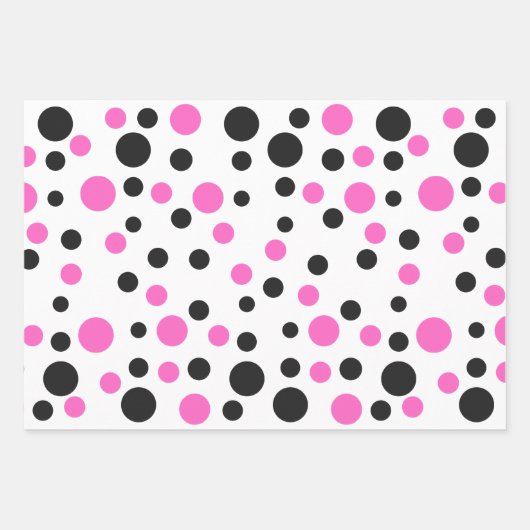 Pink und Schwarz-Polka-Dot Geschenkpapier Set (Vorderseite)