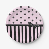 Pink und schwarz Polka Dot Streifen Party Papierpl Pappteller (Vorderseite)
