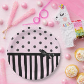 Pink und schwarz Polka Dot Streifen Party Papierpl Pappteller (Party)