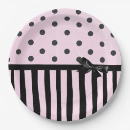 Pink und schwarz Polka Dot Streifen Party Papierpl Pappteller