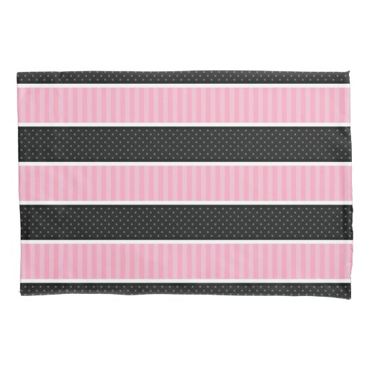 Pink und Schwarz Polka Dot Stripes Pattern Thread Kissenbezug (Vorderseite)