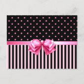 Pink und schwarz Polka Punkte/Streifen Postkarte (Vorderseite)