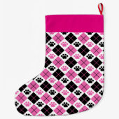 Pink und Schwarz Raute Druckmuster Großer Weihnachtsstrumpf (Rückseite)