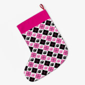 Pink und Schwarz Raute Druckmuster Großer Weihnachtsstrumpf (Rückseite (Hängend))