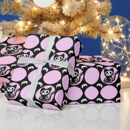 Pink und Schwarz Skelett Katzenwrapping Paper Geschenkpapier