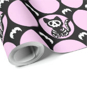 Pink und Schwarz Skelett Katzenwrapping Paper Geschenkpapier (Rolleneckpunkt)