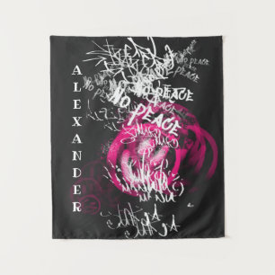 Pink und schwarz Text No Peace Street Graffiti Wandteppich