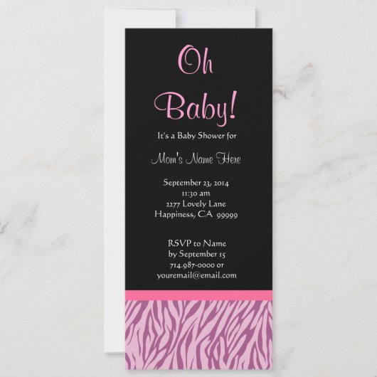 Pink und schwarz Zebra Print Baby Dusche Einladung (Vorderseite)